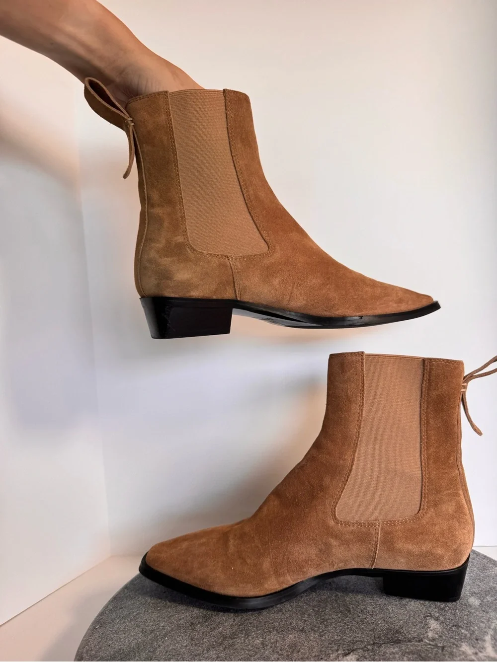 Tan Suede Ankle Boots Chelsea Booties 36 Light Brown Pull On